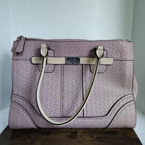 Guess Pink Logo Purse Monogram Tote Bag Double Handle Large Guess Handba